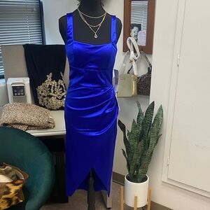 Emerald Sundae Cobalt Blue Satin Midi Dress